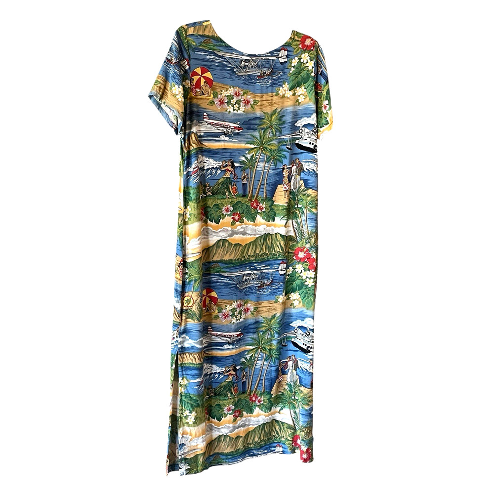 REYN SPOONER Women’s Size Medium Blue Classic Hawaiian Print VTG Maxi Dress USA - Picture 7 of 10